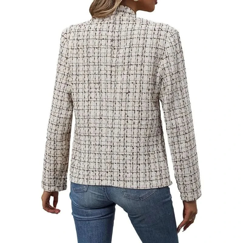 Indie | Women's Checkered Tweed Open Front Blazer