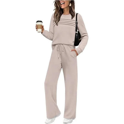 Margot | Damen-Set mit langärmligem Oberteil und Hose mit weitem Bein