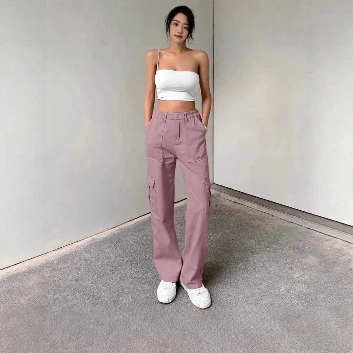 Greer | Women's High Waist Wide Leg Cargo Trousers