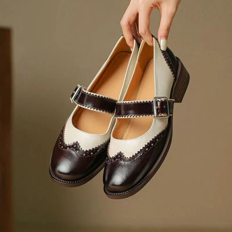 Tove | Flache Brogues für Damen im Vintage-Stil mit Riemen
