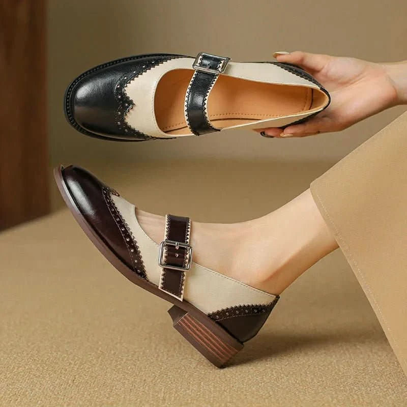 Tove | Flache Brogues für Damen im Vintage-Stil mit Riemen