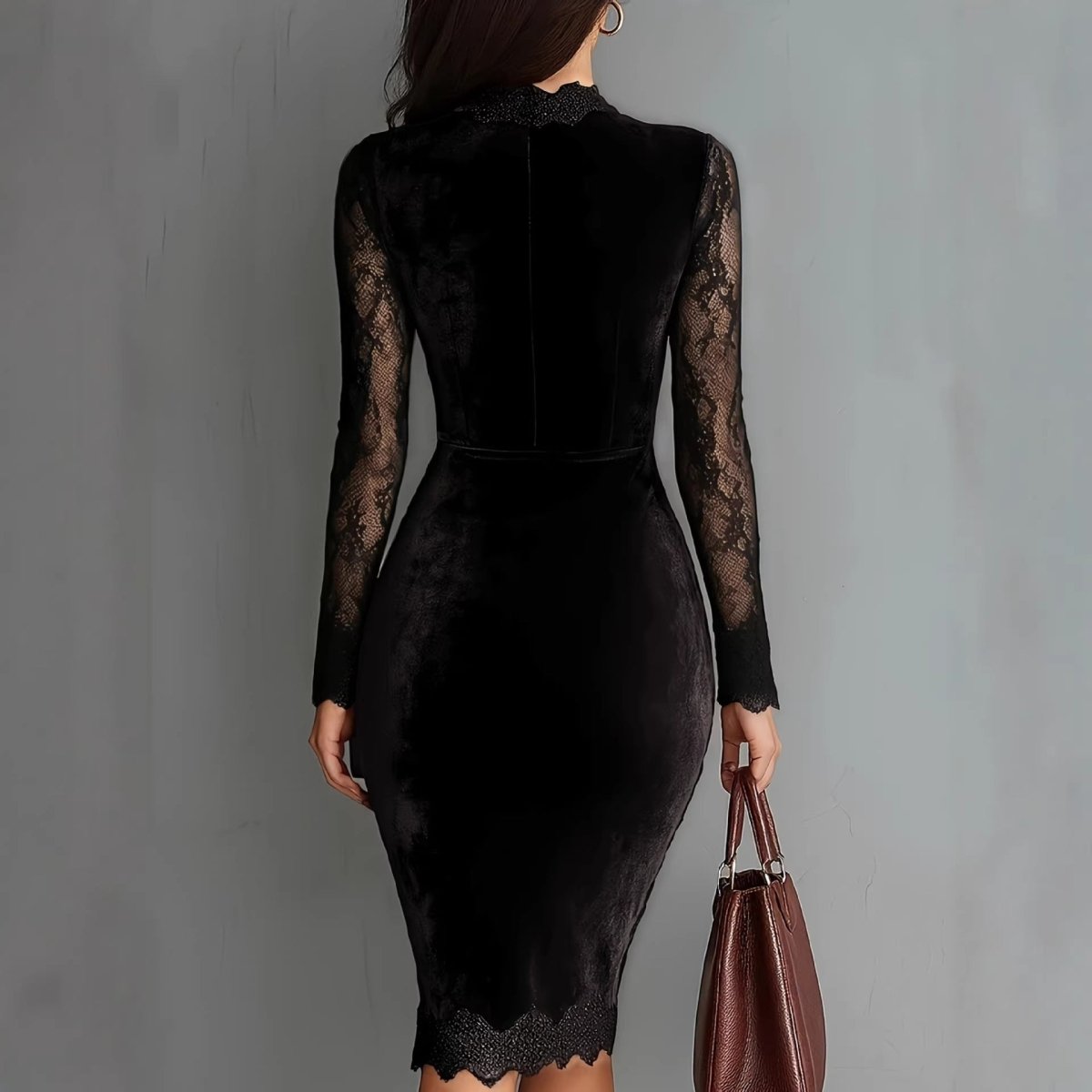 Octavia | Women's Velvet Lace Evening Midi Dress