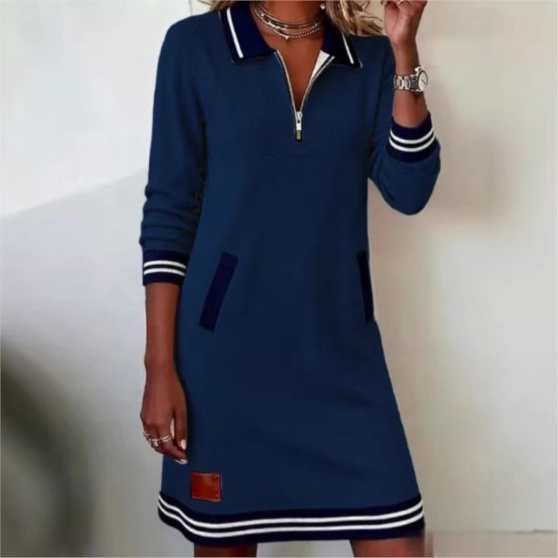 Indie | Women's Half-Zip Sweatshirt Mini Dress with Contrast Trim