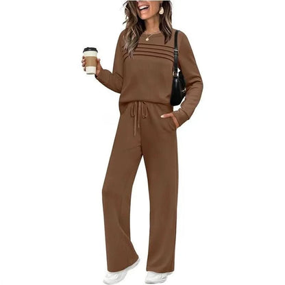 Margot | Damen-Set mit langärmligem Oberteil und Hose mit weitem Bein