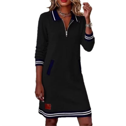 Indie | Women's Half-Zip Sweatshirt Mini Dress with Contrast Trim