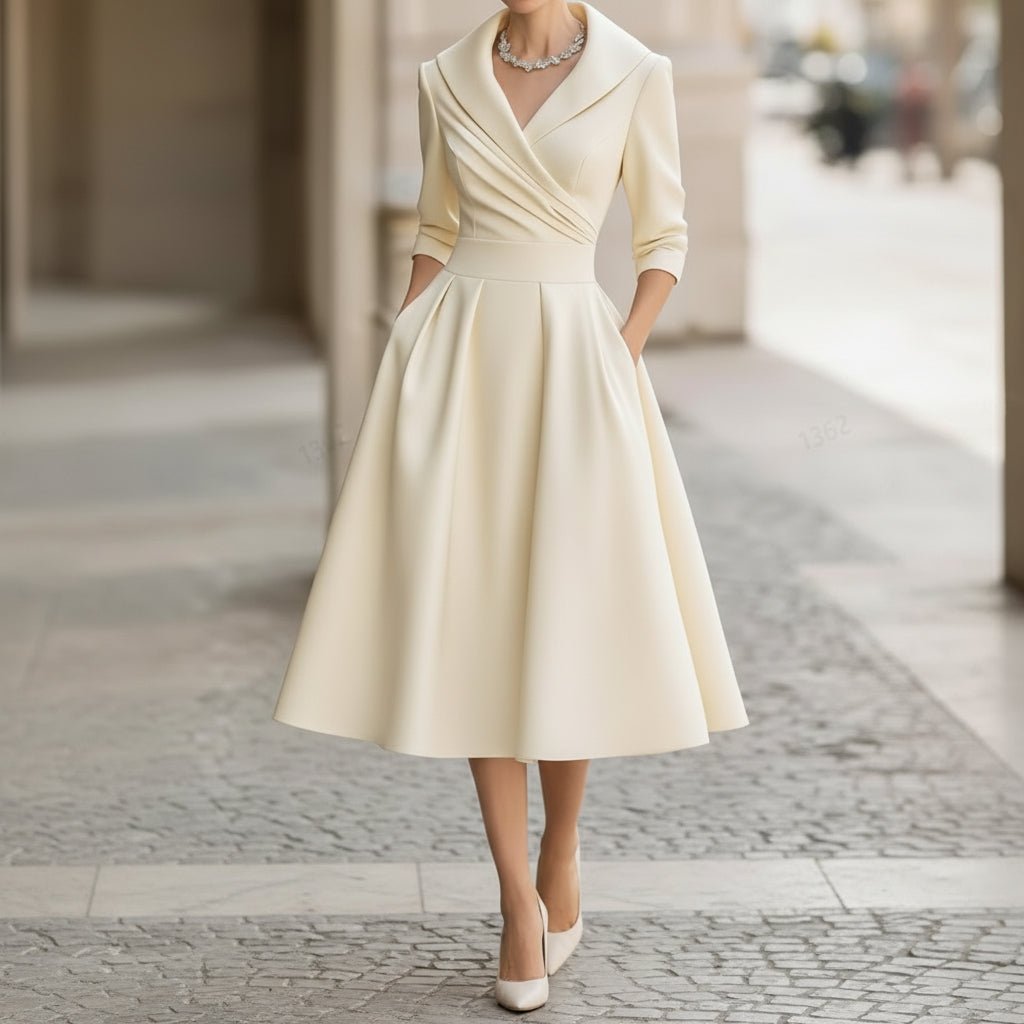 Sloane | Women's Long Sleeve Wrap Neck Pleated Midi Dress