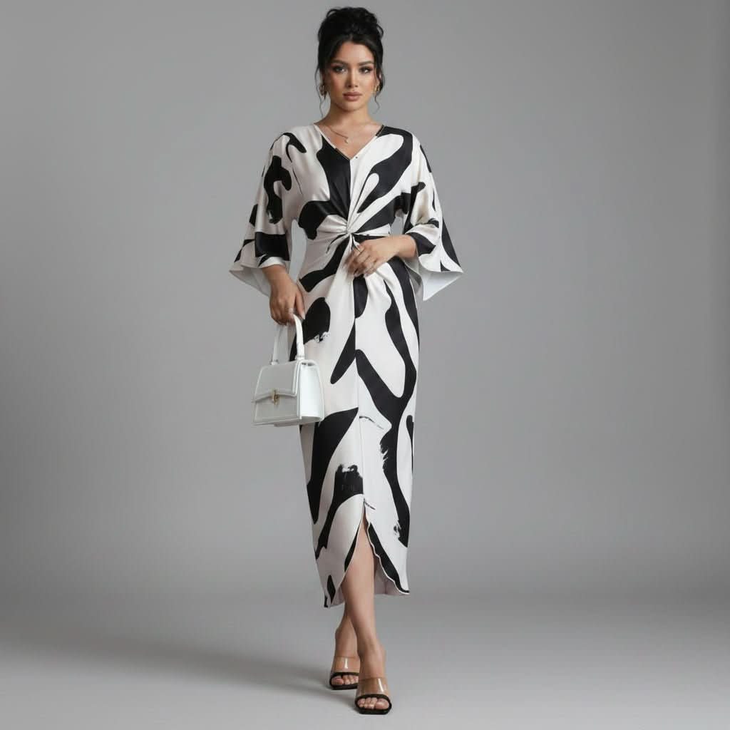 Faye | Women's Abstract Print Twist Waist Midi Dress