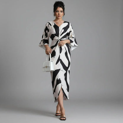 Faye | Women's Abstract Print Twist Waist Midi Dress