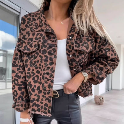 Lyra | Übergroße Jacke mit Leopardenmuster und ausgefransten Kanten für Damen