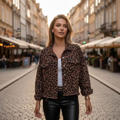 Lyra | Übergroße Jacke mit Leopardenmuster und ausgefransten Kanten für Damen