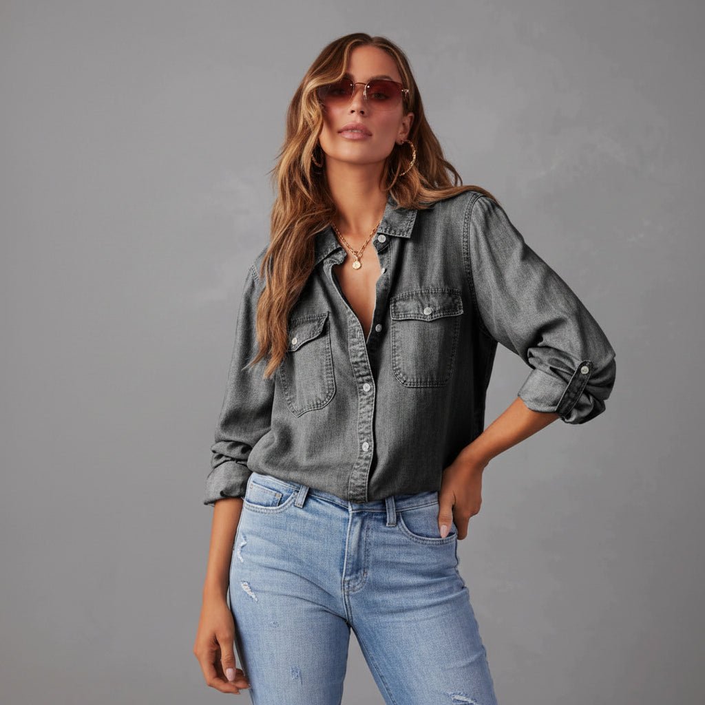 Maren | Women's Long Sleeve Vintage Button-Up Shirt