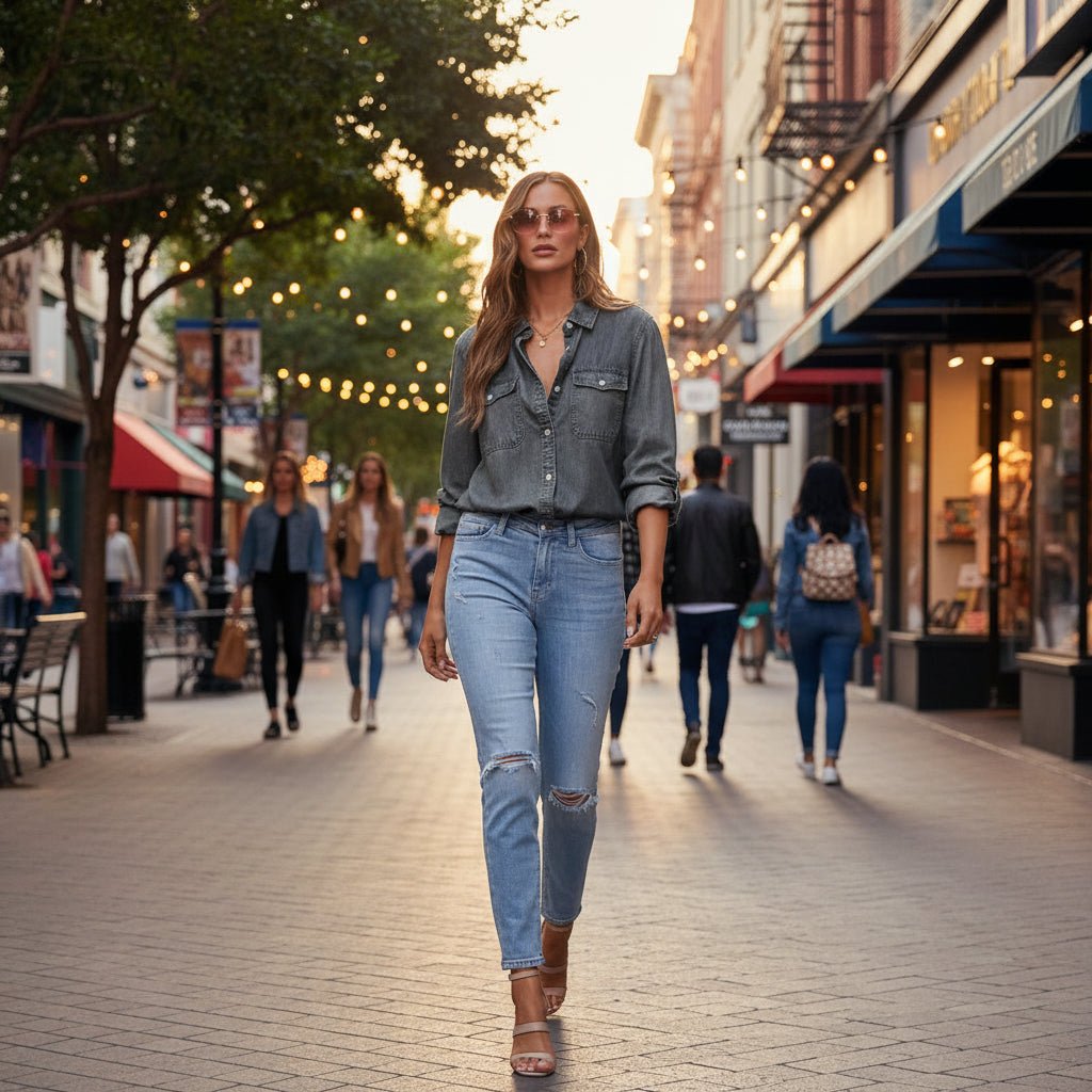 Maren | Women's Long Sleeve Vintage Button-Up Shirt