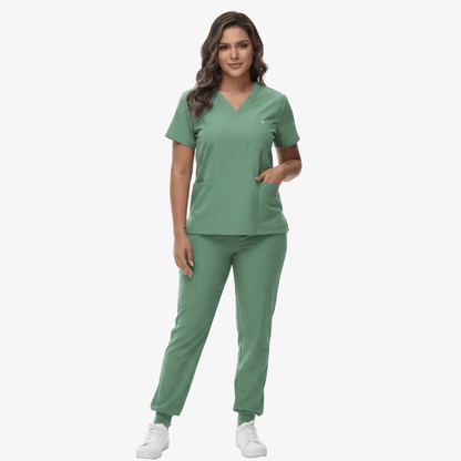Cleo | Women's V-Neck Medical Scrub Set with Jogger Trousers