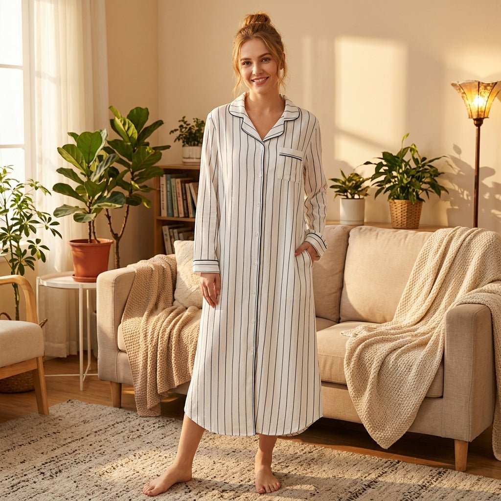 Sadie | Women's Striped Long-Sleeve Lounge Dress