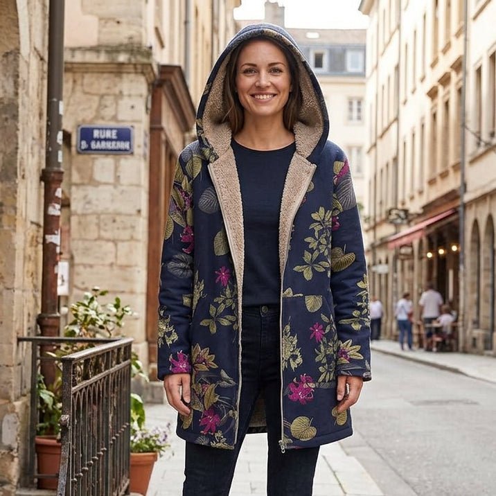 Vintage Inspired Flower Print Coat for Cold Weather Wear