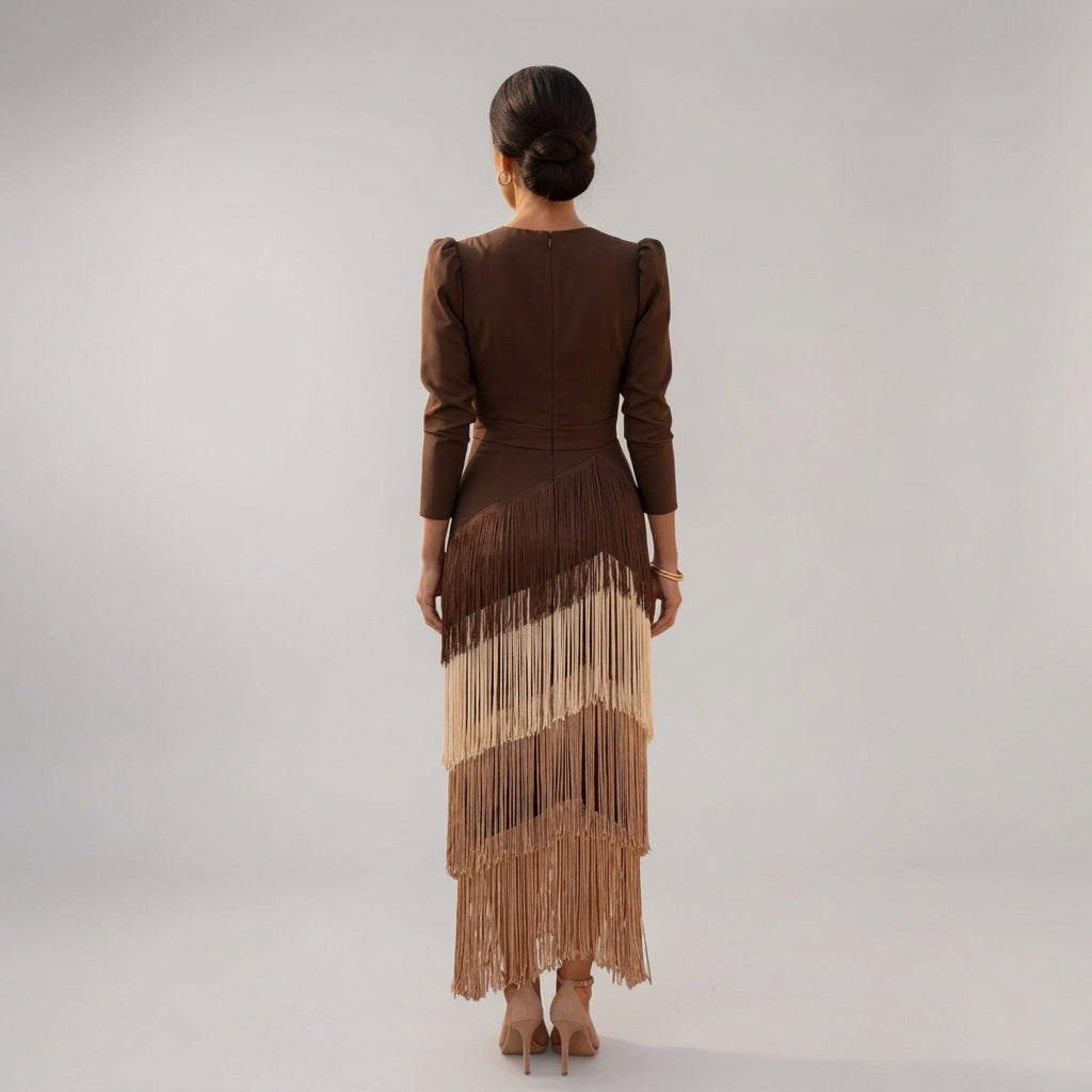 Noa | Women's V-Neck Cascade Fringe Occasion Dress