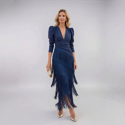 Noa | Women's V-Neck Cascade Fringe Occasion Dress