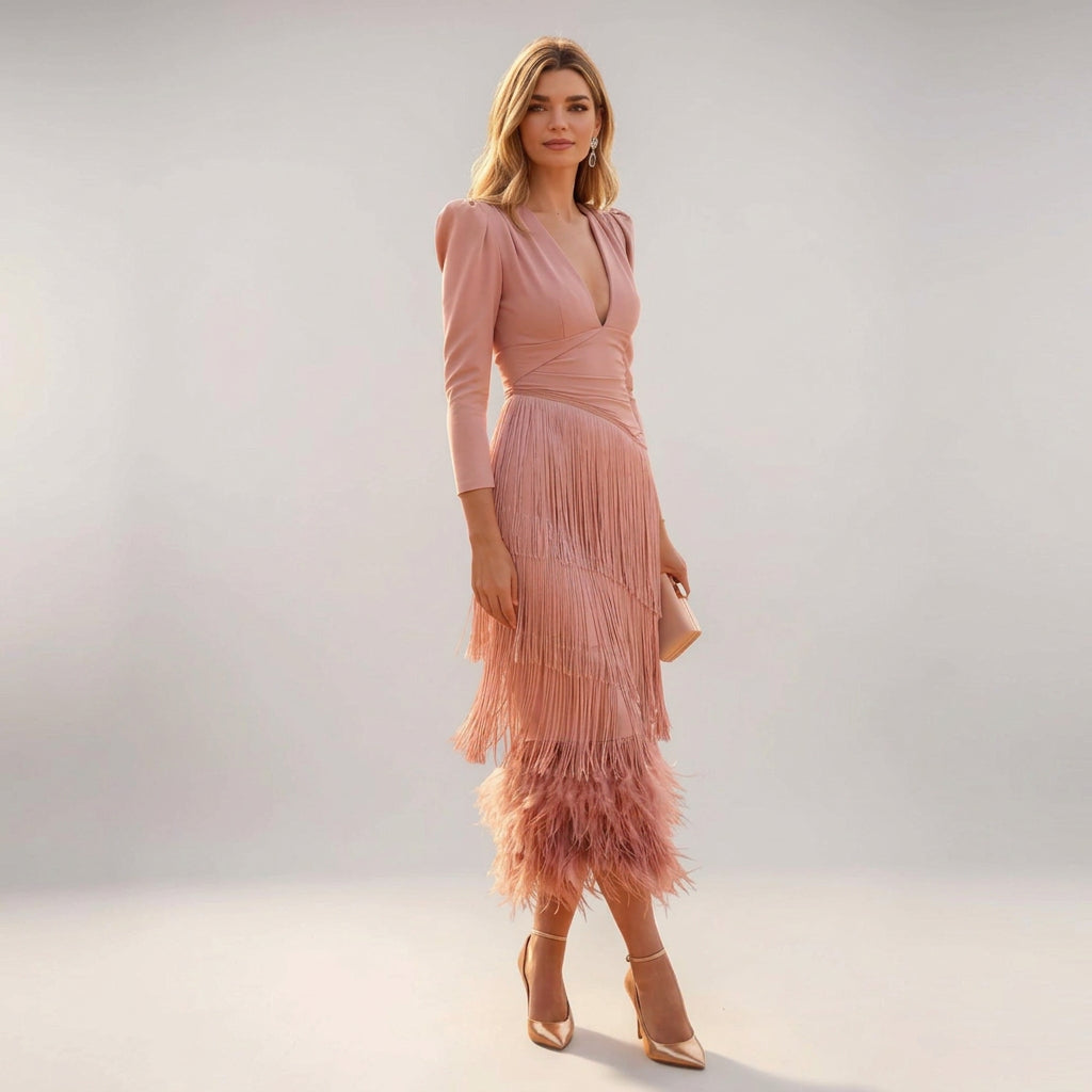 Noa | Women's V-Neck Cascade Fringe Occasion Dress