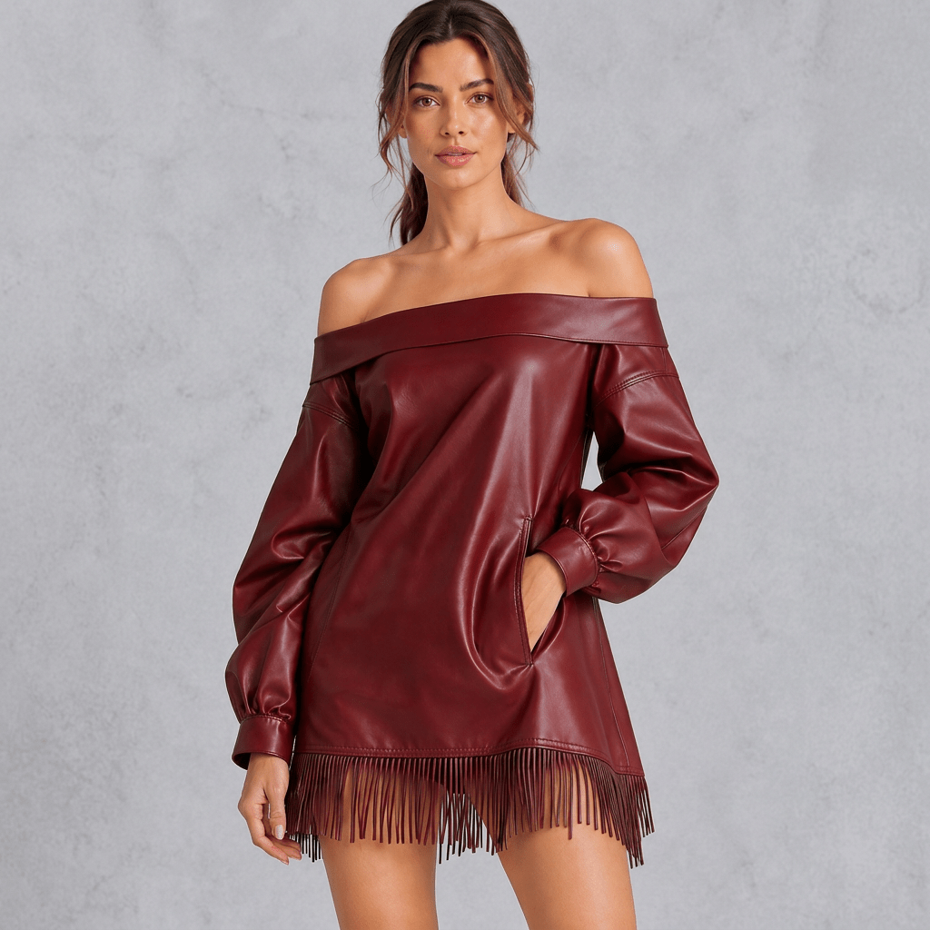 Sadie | Women's Winter Faux Leather Fringe Mini Dress