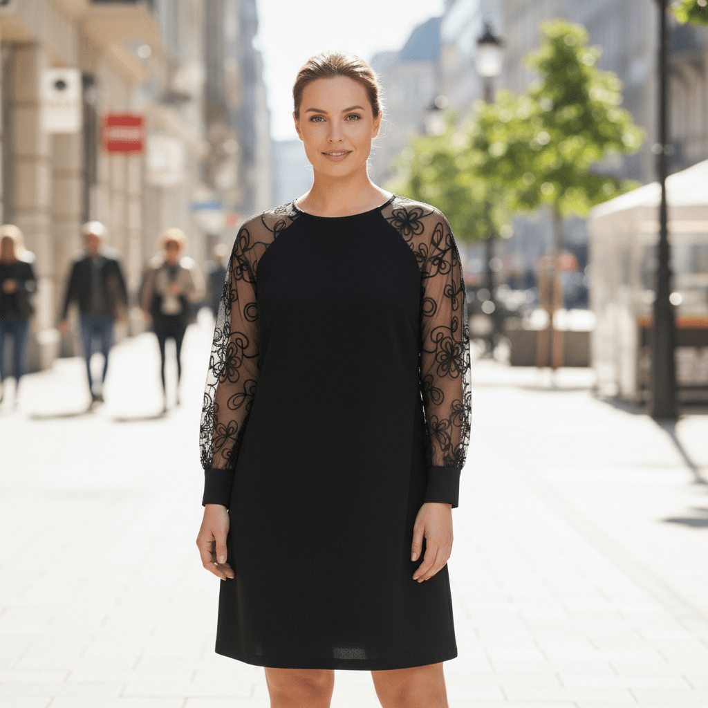 Tove | Women's Lace Sleeve Round Neck Dress