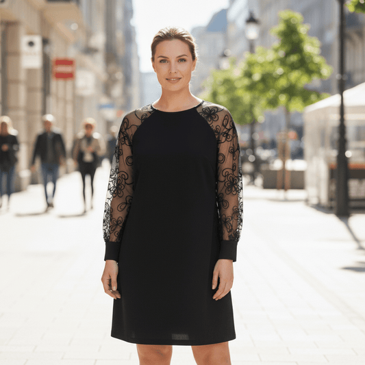 Tove | Women's Lace Sleeve Round Neck Dress