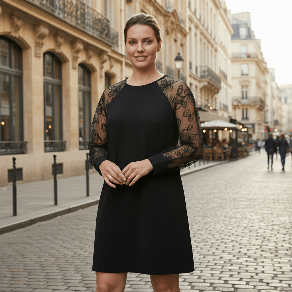 Tove | Women's Lace Sleeve Round Neck Dress