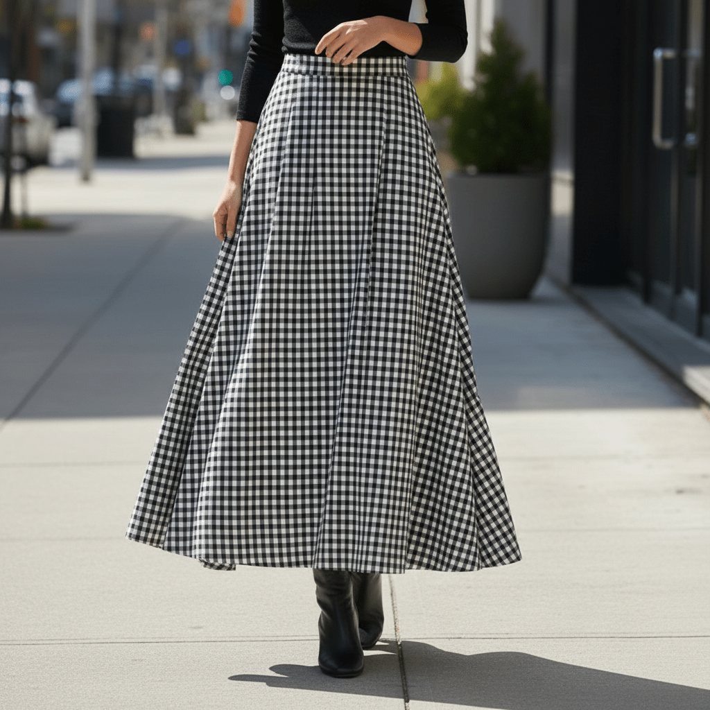 Tove | Women's Check High-Waisted Classic-Fit Skirt