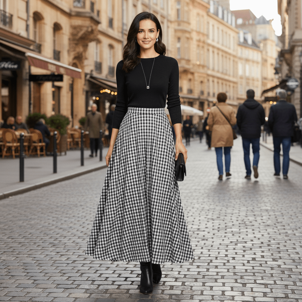 Tove | Women's Check High-Waisted Classic-Fit Skirt