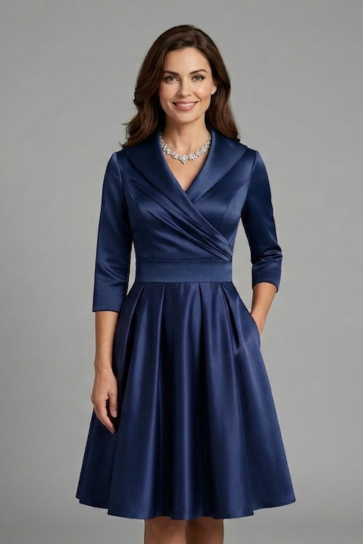 Sherri | Vestido midi de escote en V y cintura plisada para mujer