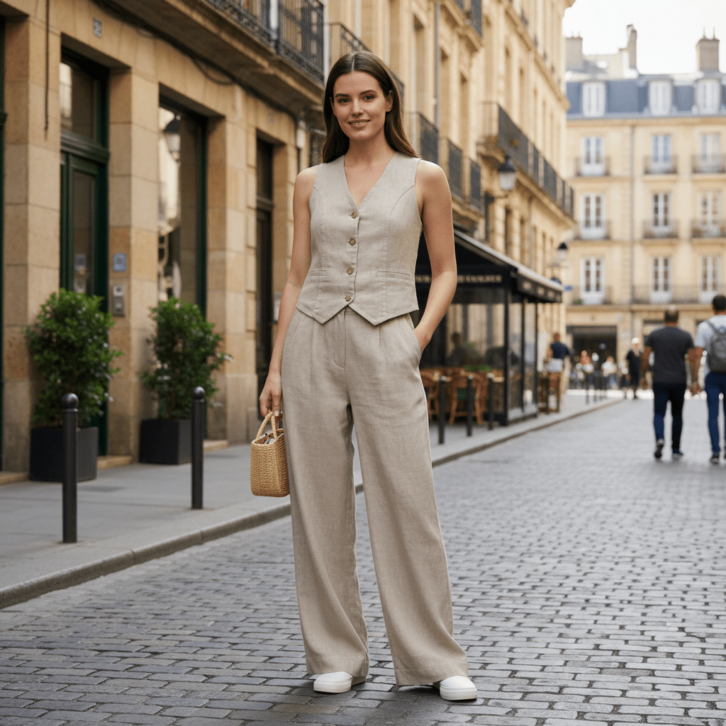 Juno | Women's Tailored Waistcoat Set with Wide-Leg Trousers