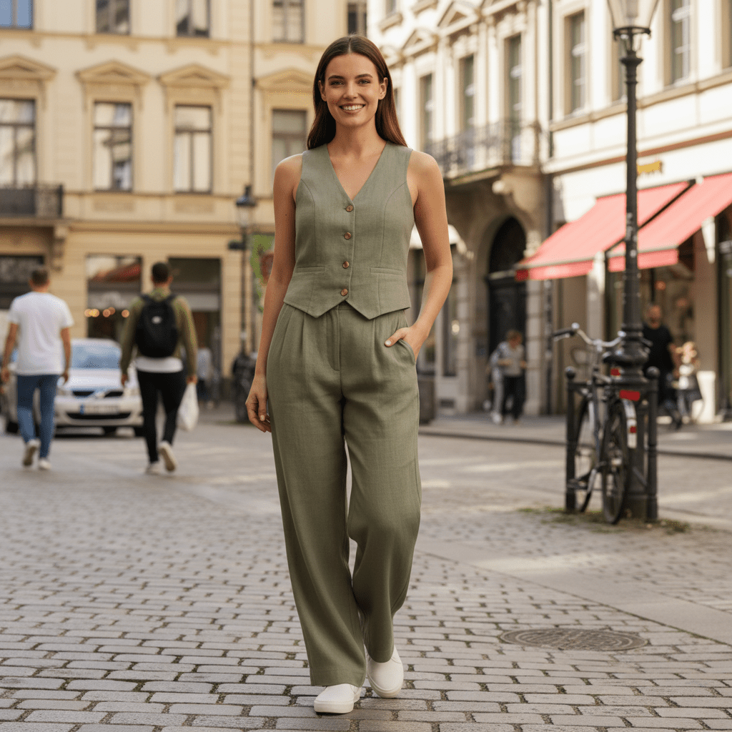 Juno | Women's Tailored Waistcoat Set with Wide-Leg Trousers