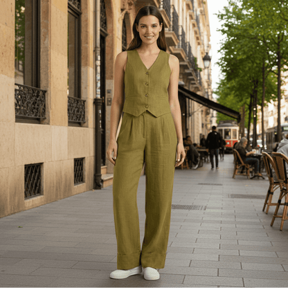 Juno | Women's Tailored Waistcoat Set with Wide-Leg Trousers
