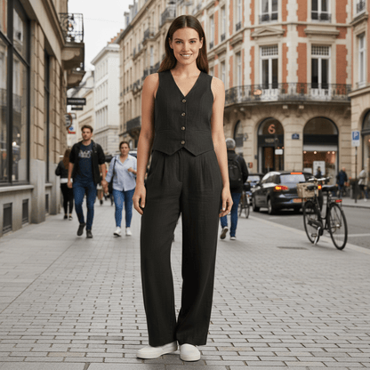 Juno | Women's Tailored Waistcoat Set with Wide-Leg Trousers