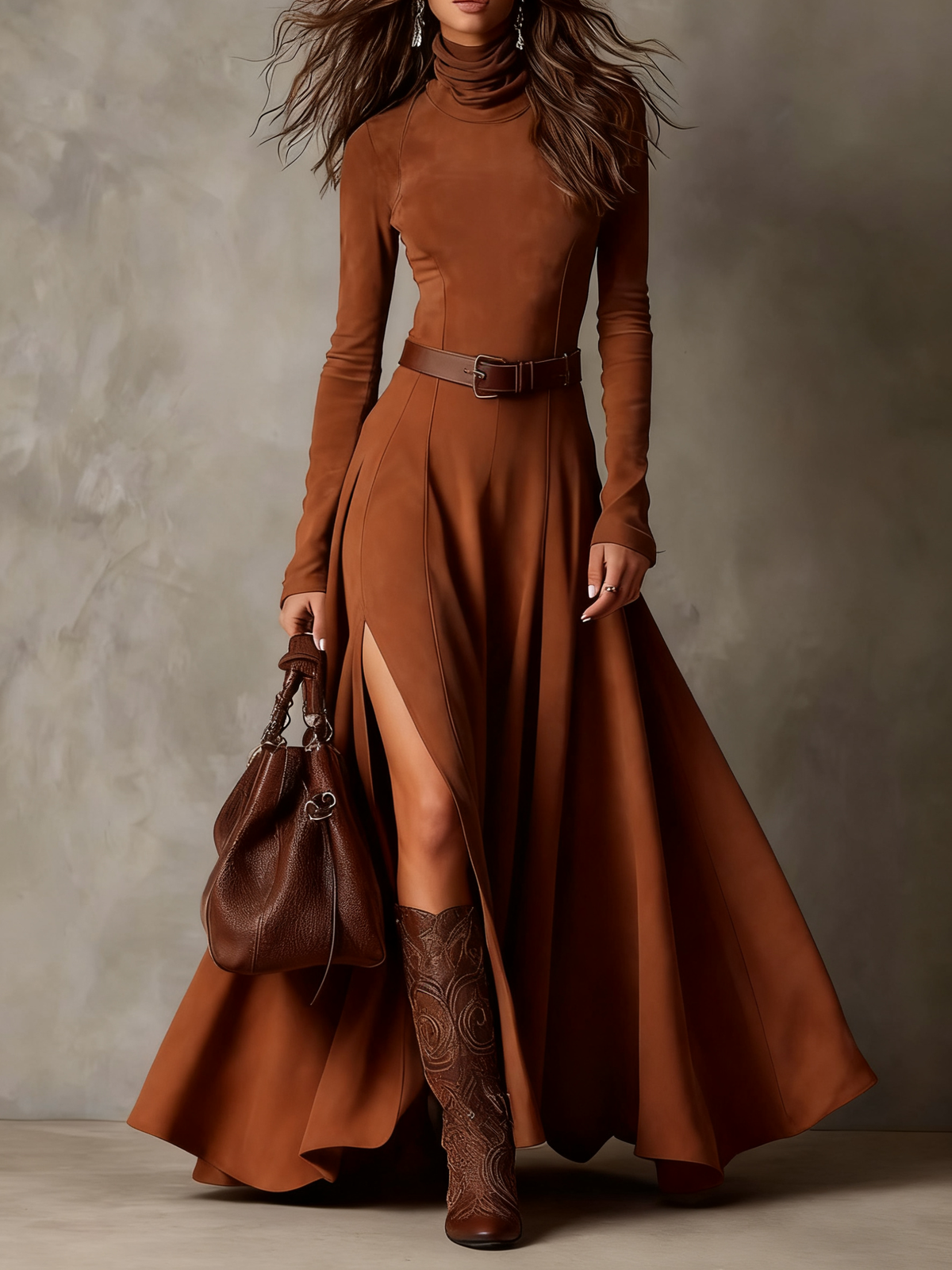 Liv | Women's Turtleneck Slit Maxi Dress