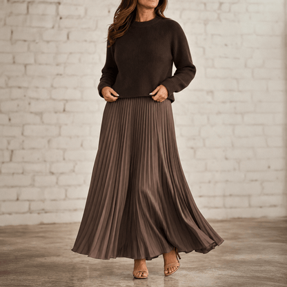 Kira | Women's Knit Pleated Maxi Dress with Flowing Skirt