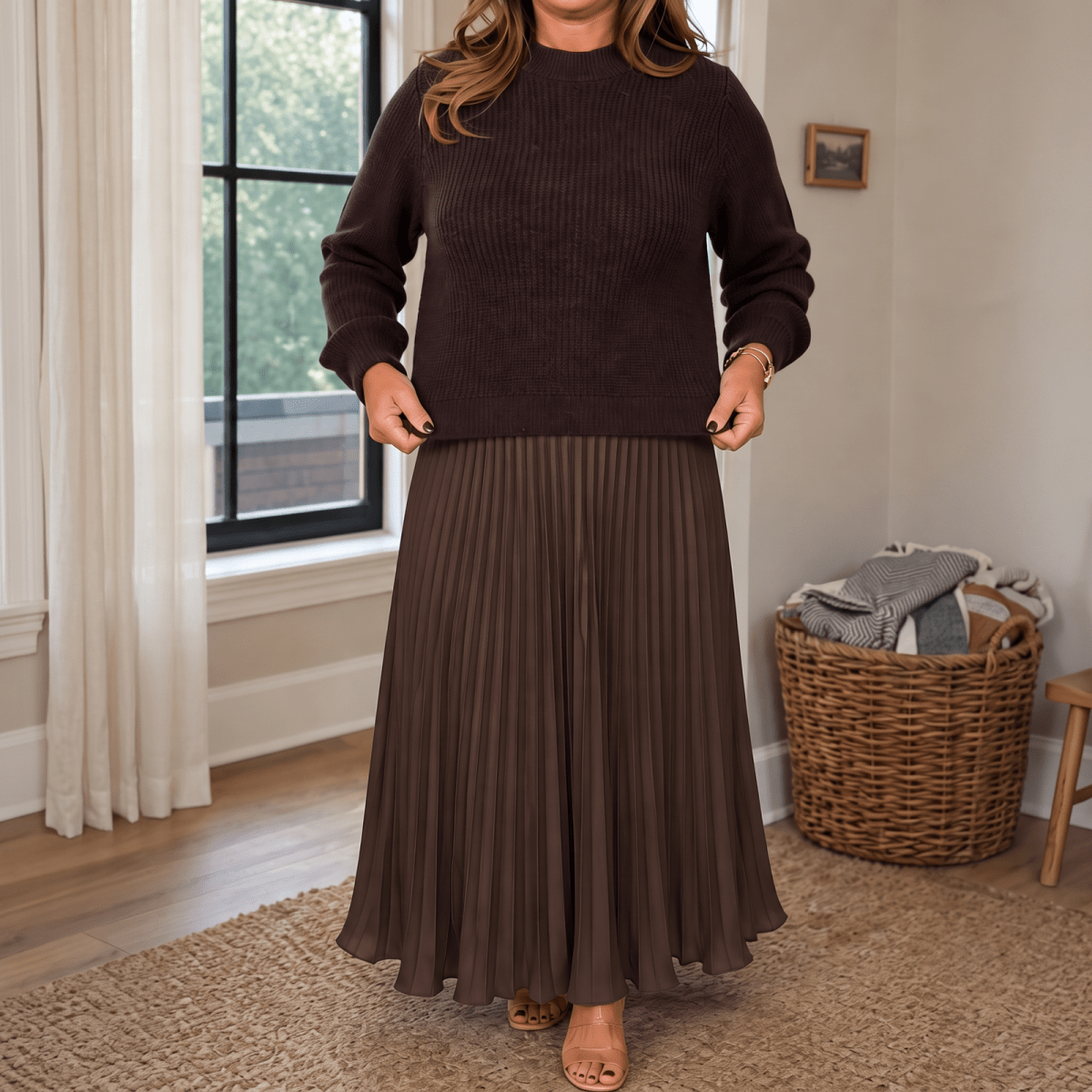 Kira | Women's Knit Pleated Maxi Dress with Flowing Skirt
