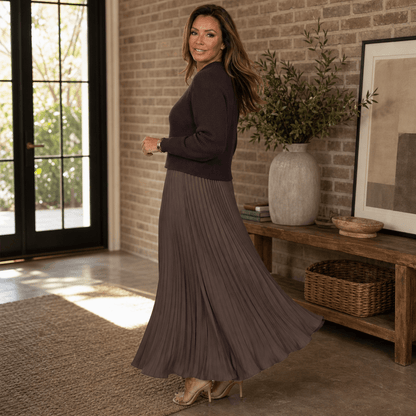Kira | Women's Knit Pleated Maxi Dress with Flowing Skirt