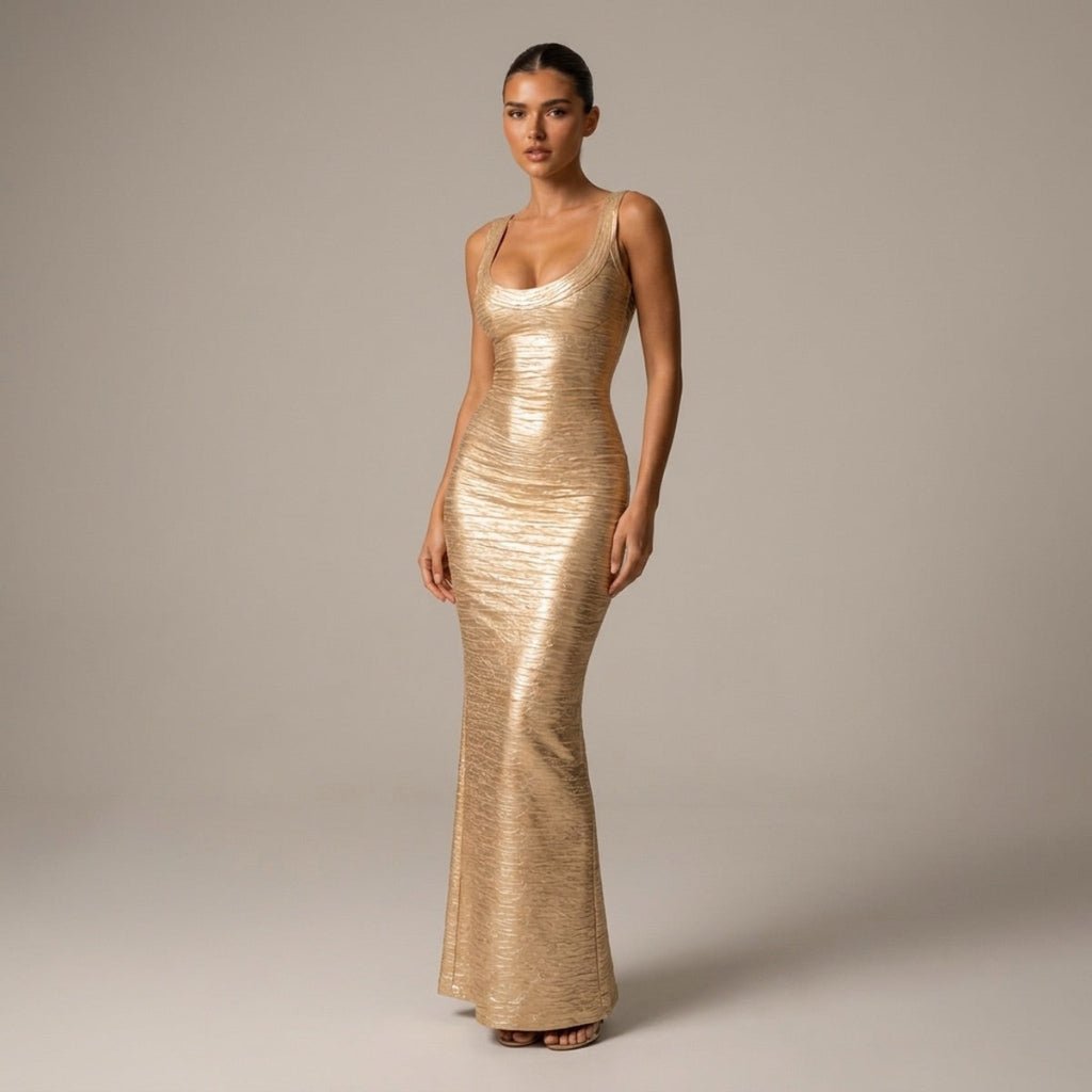 Indie | Women's Metallic Scoop Neck Maxi Dress