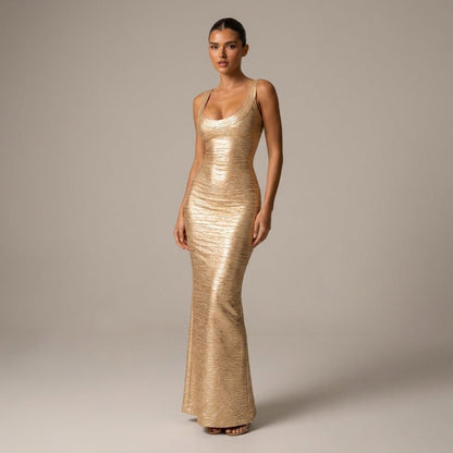 Indie | Women's Metallic Scoop Neck Maxi Dress