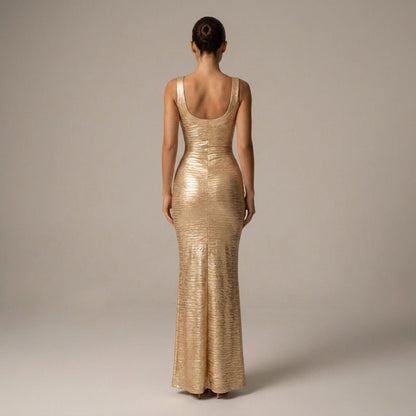 Indie | Women's Metallic Scoop Neck Maxi Dress