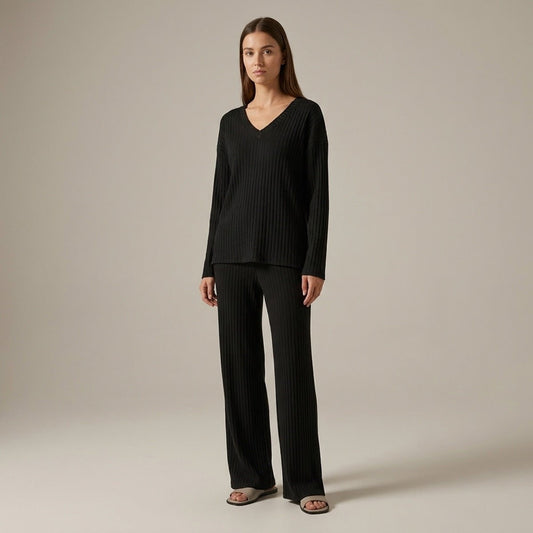 Winifred | Women's Loungewear Set V-Neck Top Wide-Leg Trousers