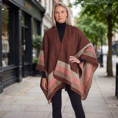 Brown and pink striped poncho