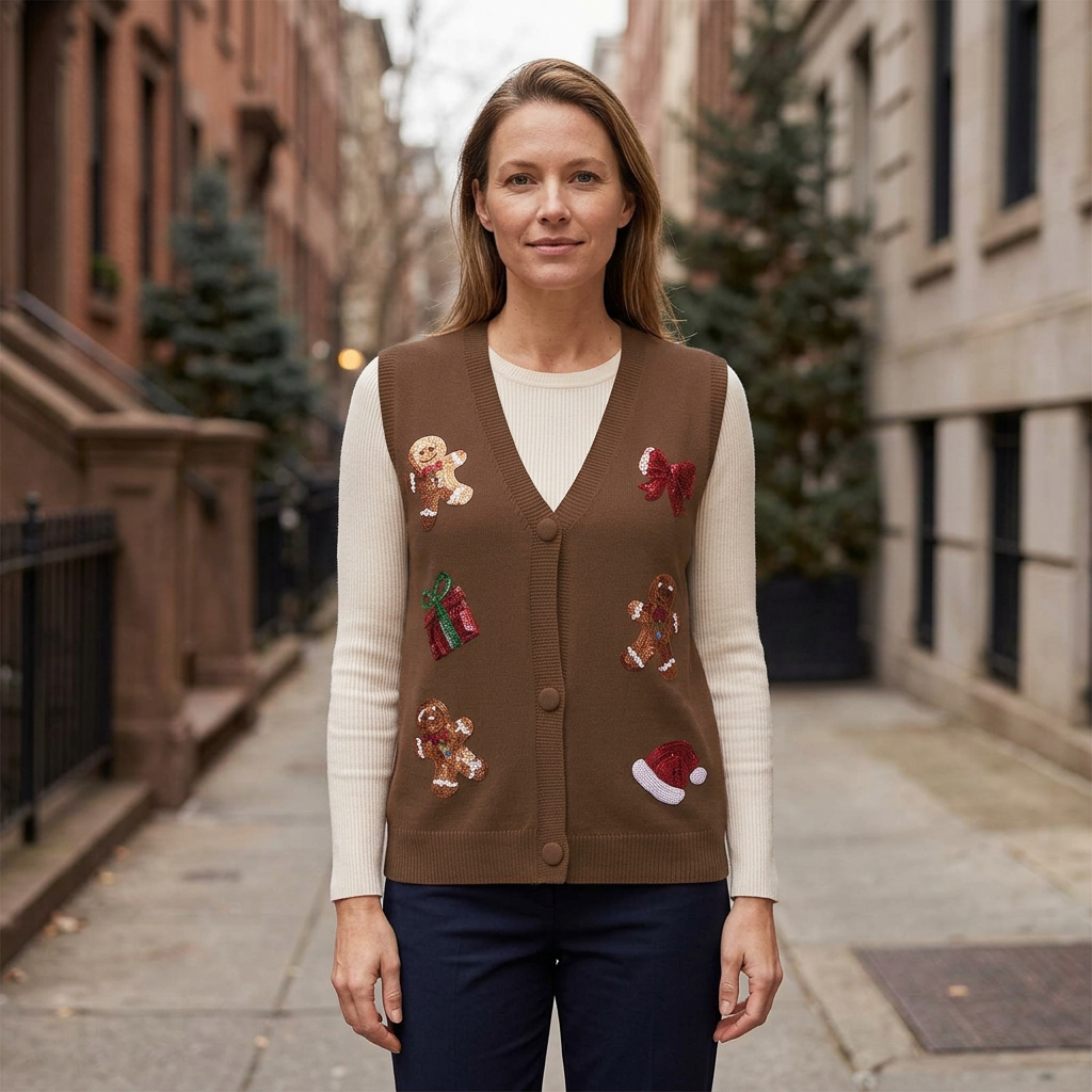 Brown cardigan sidewalk image