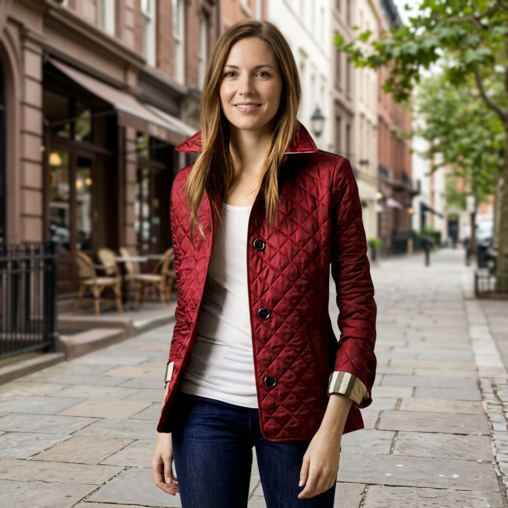 Burgundy coat sidewalk photo