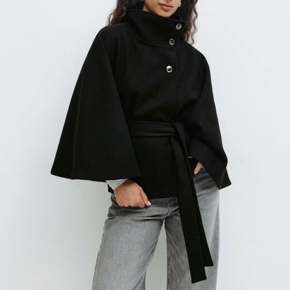Nika | Women's Belted High Collar Cape Coat