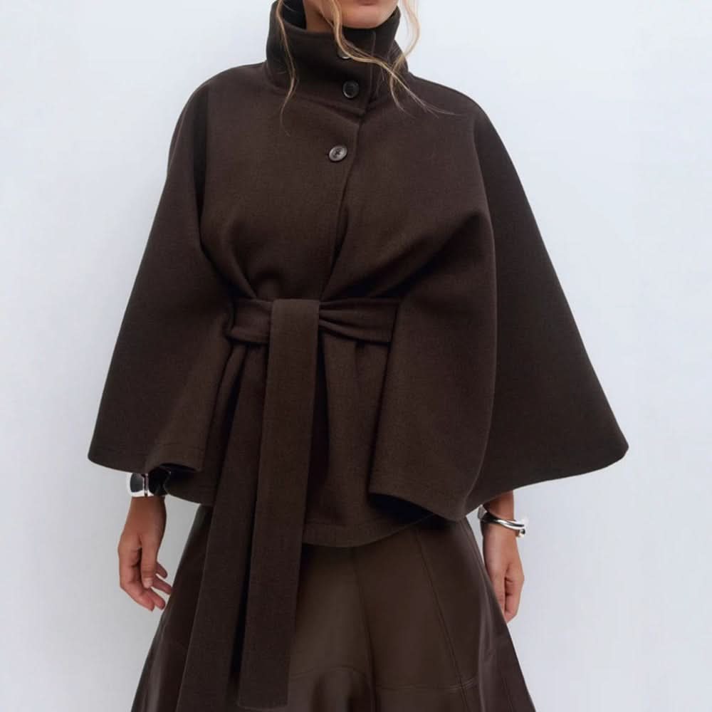 Nika | Women's Belted High Collar Cape Coat