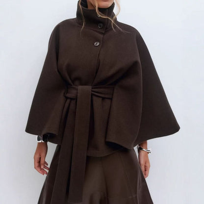Nika | Women's Belted High Collar Cape Coat