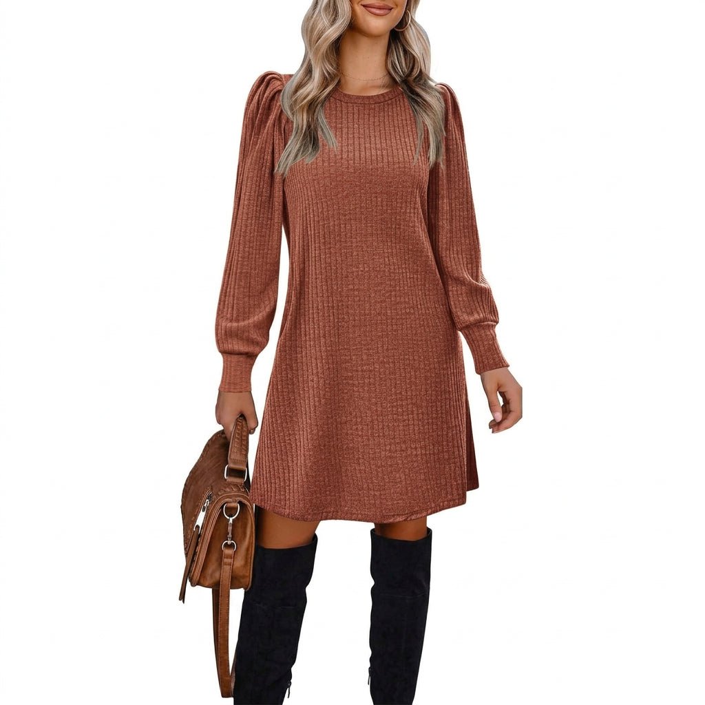 Kaia | Women's Ribbed Puff Sleeve Jumper Dress for Winter