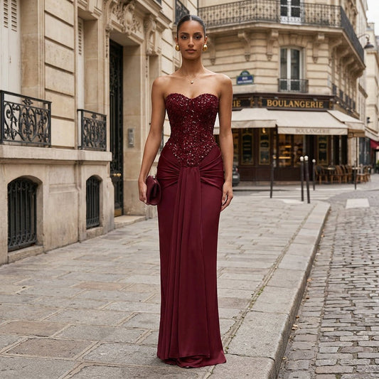 Liv | Damen-Maxikleid mit Perlen und Korsettoberteil für den Winter