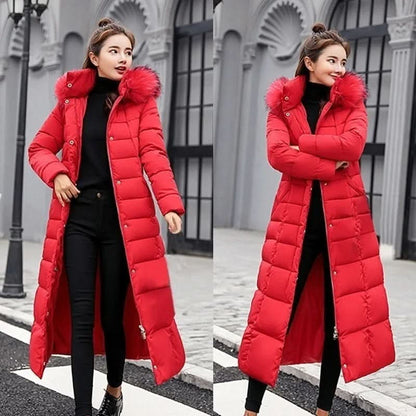 Noa | Women's Winter Belted Fur-Hood Maxi Puffer Coat